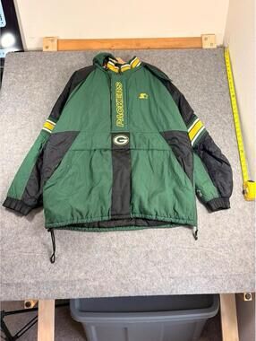 Vintage Green Bay Packers Jacket Men 2XL 90s Starter Puffer NFL Football Hooded